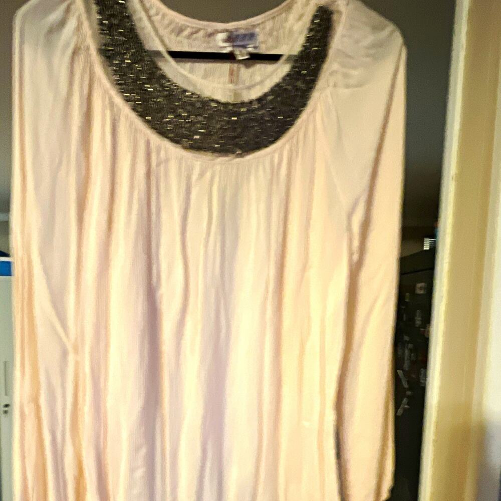 M.S.S.P. by ... Women's Blouse Blush/Gray Solid Beaded Scoop Neck 3/4 Sleeve, Sm